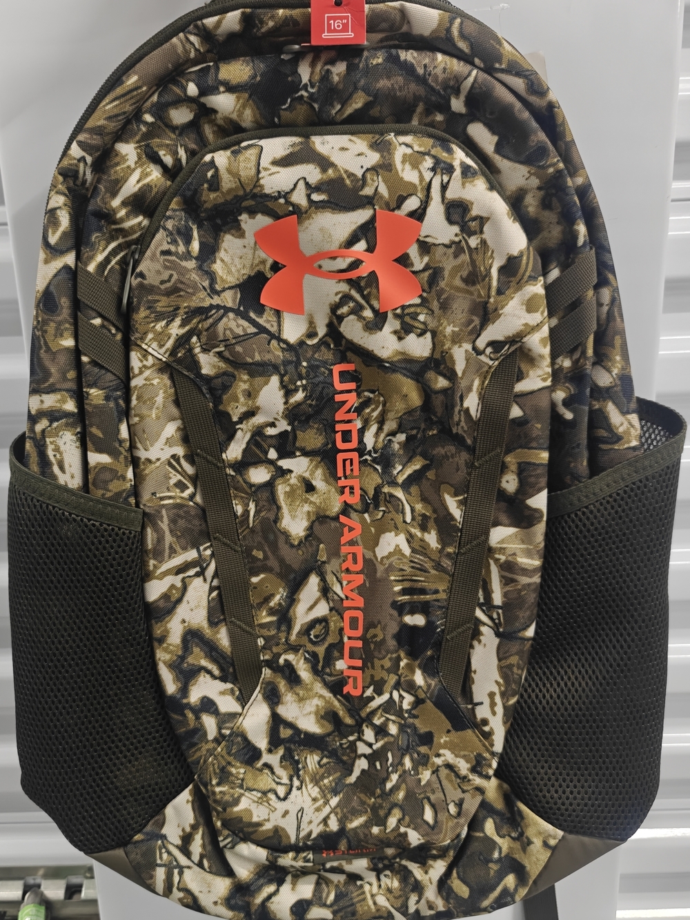 Under Armour Men's Camo Backpack with Orange Logo